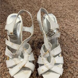 Vintage Women's White Strappy Slingback Heeled Sandals